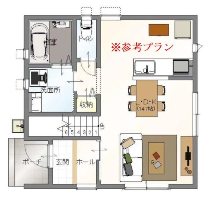 青森市奥野2丁目売地の家具配置を含む参考建築プラン