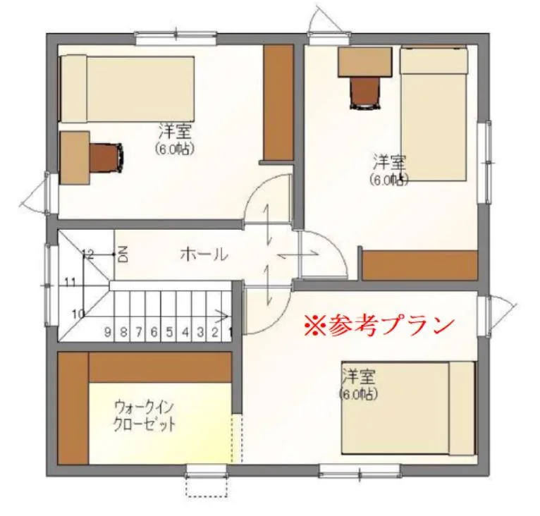 青森市奥野2丁目売地の2階部分を想定した参考建築プラン