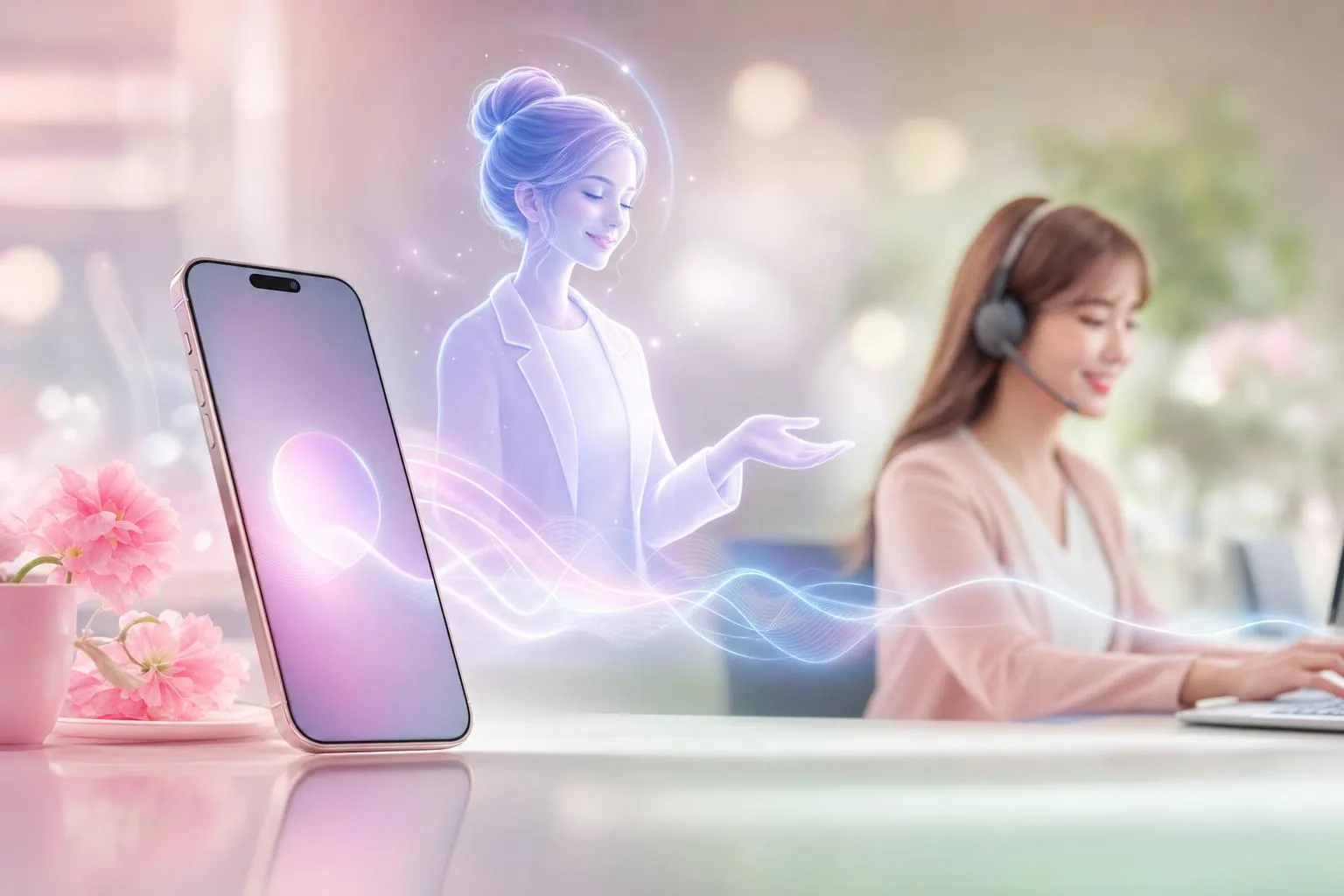 スマートフォンへの電話をAIが受け付ける様子のキービジュアル