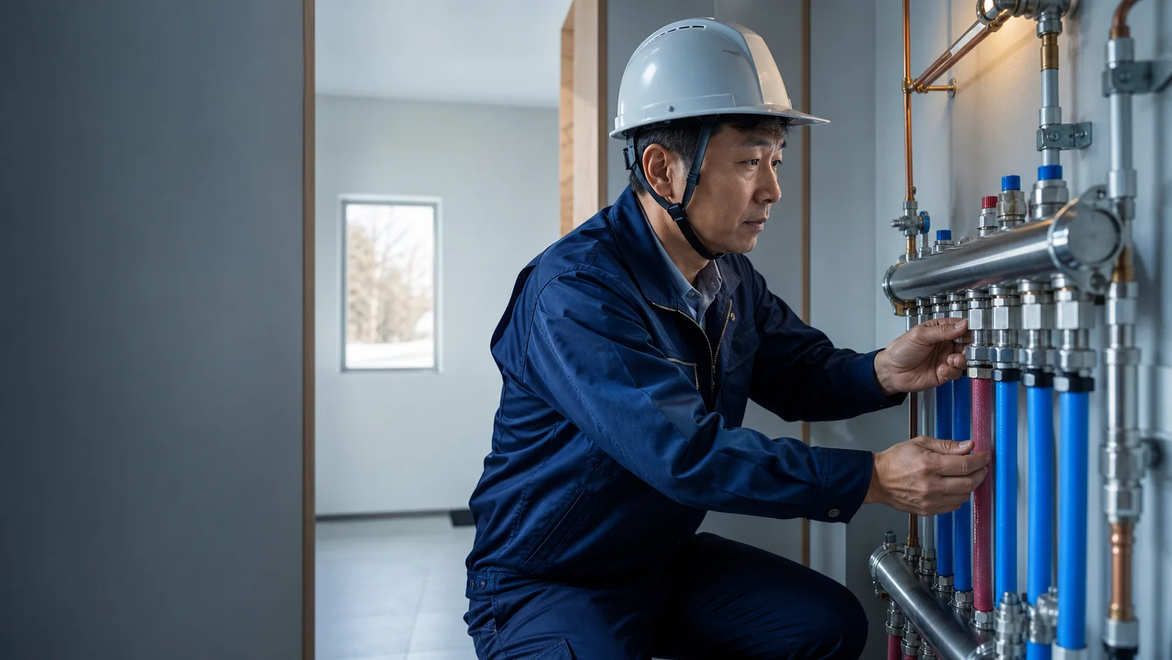 給排水設備を点検する作業員のイメージ