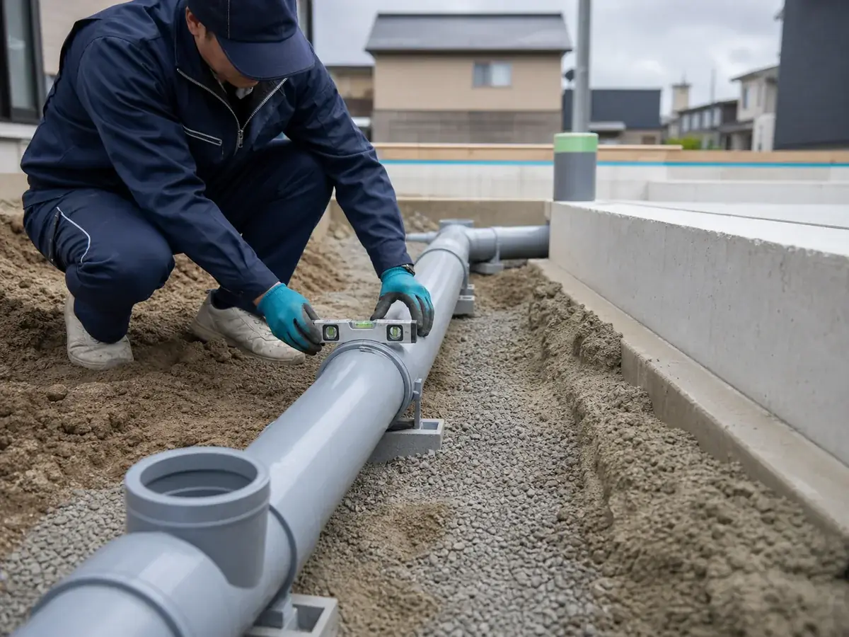 排水設備工事をイメージした配管作業