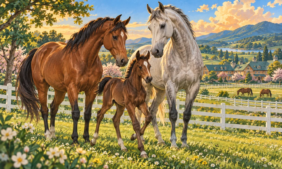 牧場の成馬と仔馬のイメージ