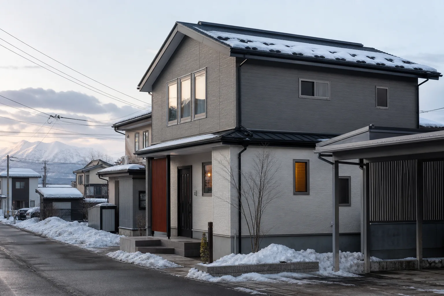 雪の残る弘前・津軽地域の戸建住宅を表現したイメージ