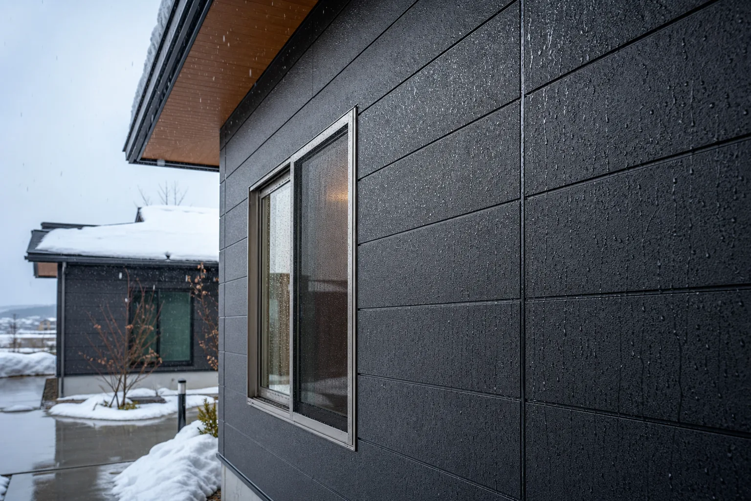 雪と雨にさらされる外壁とサッシまわりのイメージ