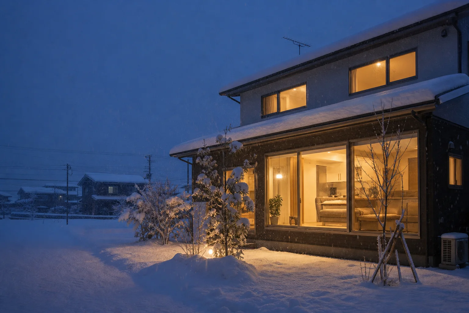 雪の青森に建つ断熱窓の住宅イメージ